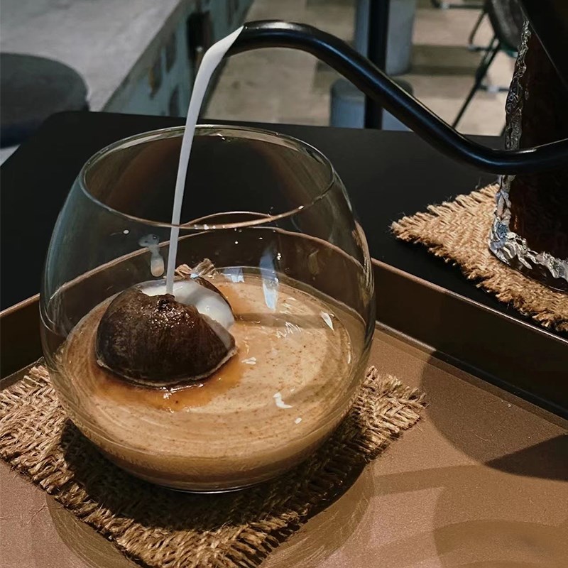 简约创意圆球形高颜值水晶玻璃咖啡杯气泡水拿铁冰美式牛奶杯子