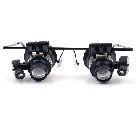 头戴玉石翡翠雕刻 放大镜双眼镜式带LED灯钟表维修理9892A 20倍X