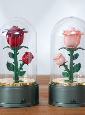 创意玫瑰花音乐盒发光摆件永生花diy旋转送情侣朋友男生礼品摆件