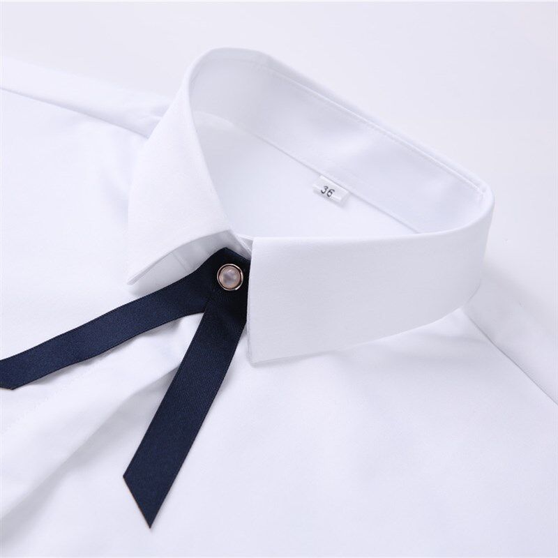 女士方领长袖白色m职业衬衫工作服蓝色竹纤维衬衣女白色正装衬衫