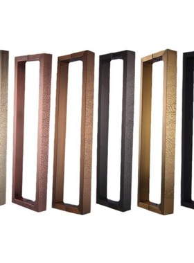 新中式加厚不锈钢玻璃大门金色拉手古铜色祥云酒店木门黑色把手定