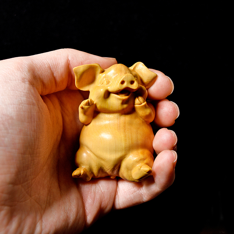 木雕黄杨木雕刻动物小猪文玩摆件男女手把玩件家居饰品福笑猪