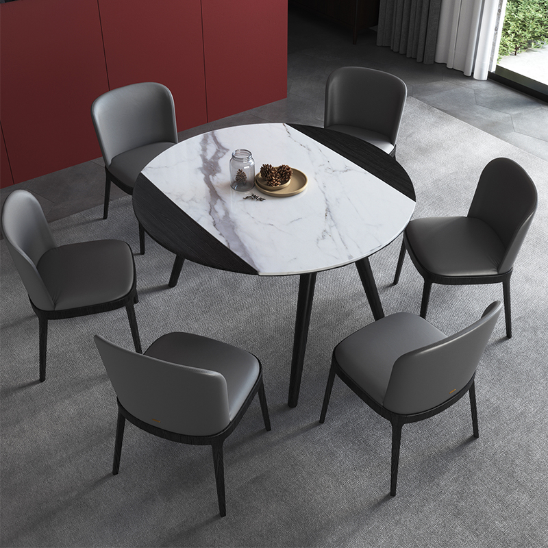 现代岩板餐桌椅实木家用小户型饭桌极简伸缩折叠可变圆桌