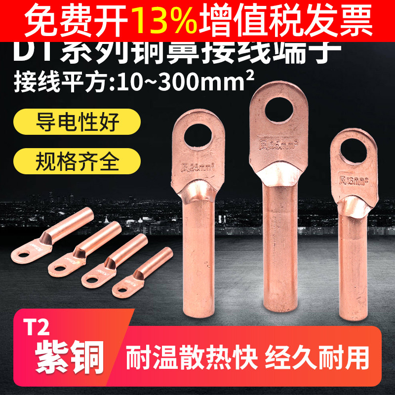 凤凰国标铜鼻子DT接线端子25堵油式10接头电线电缆紫铜单孔16平方