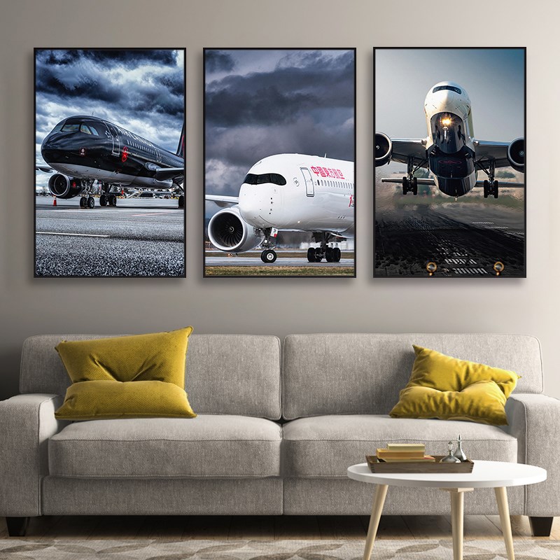 飞机海报挂画航空公司装饰画y客厅卧室民航客机摄影办公室墙壁画