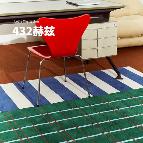 手工加厚静音地毯 卧室客厅用几何图案 中古蓝色欧K美风格 432赫