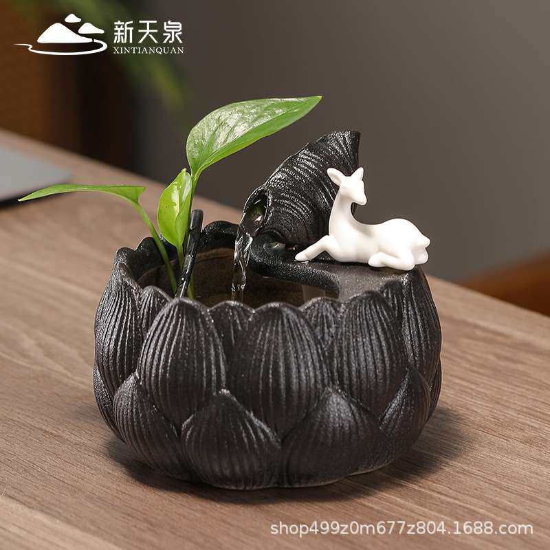 鱼缸小型客厅家用客厅办公室桌面迷你鱼缸生态自循环流水摆件中式