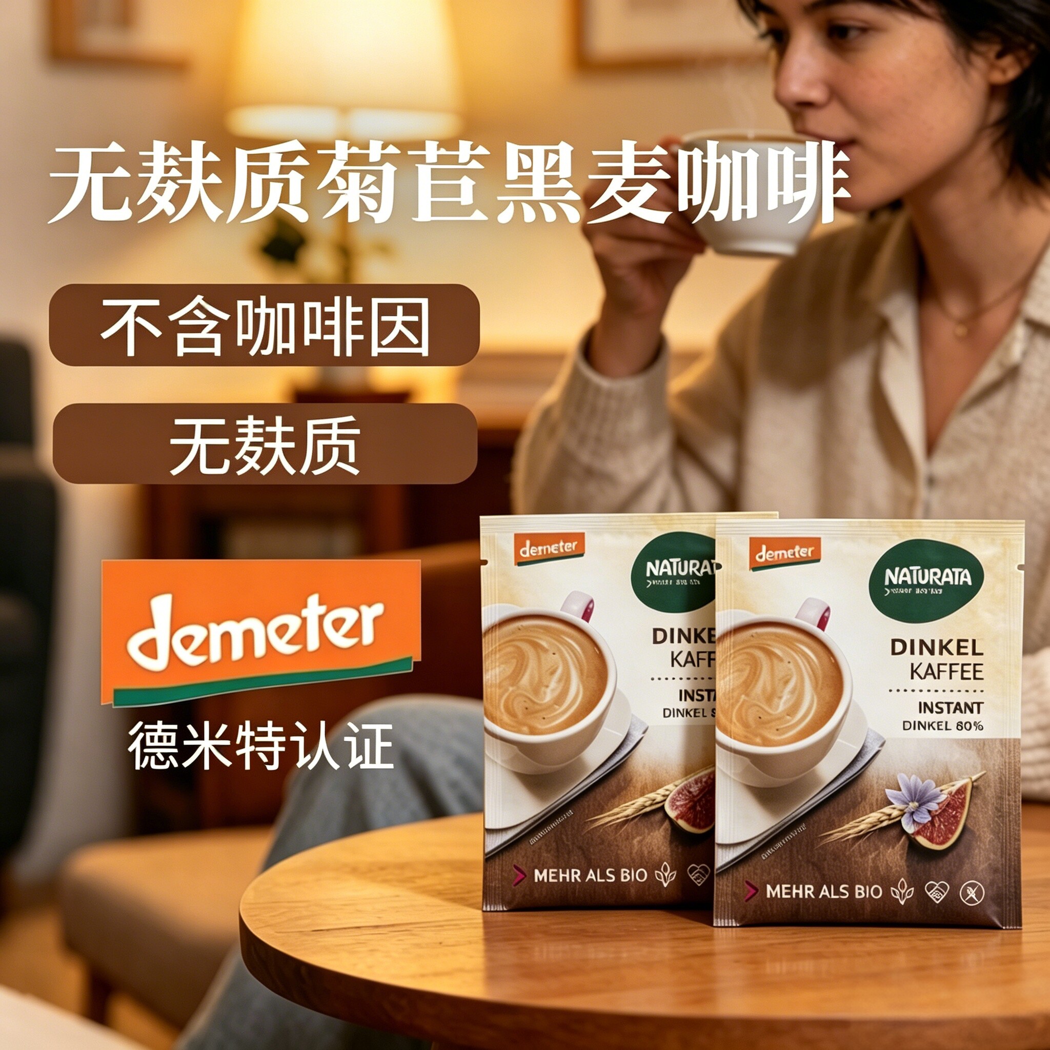 Naturata菊苣咖啡无添加0咖啡因孕妇速溶咖啡粉冲饮袋装2.5克/袋
