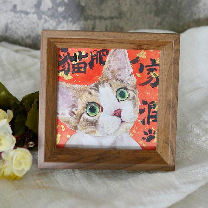 宠物水彩画像定制纯手绘猫咪狗狗照片头像画设计桌面X摆台新年礼