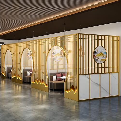 现代饭厅b铁艺卡座隔断月亮门茶楼饭店包间屏风火锅烧烤店包厢格