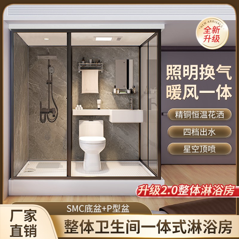 卫生间一体式淋浴房整体浴房y集成浴室移动家用室内成品简易厕所