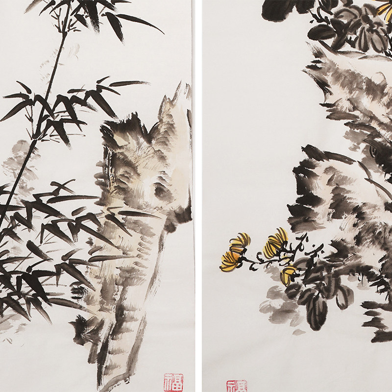 梅兰竹菊水墨画纯手绘四条屏国画新中式四联画客厅装饰画0025