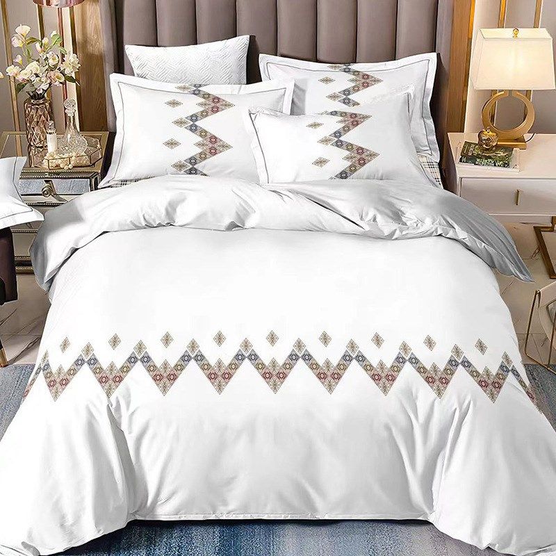 酒店宾馆床上用品床单被套60支棉贡缎印花加厚棉四件套酒店布草