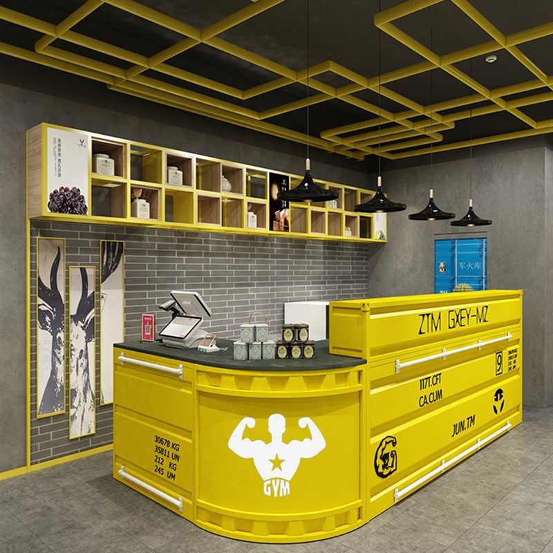 工业风收银台复古前台柜台铁艺转角吧台小型商用桌酒吧餐厅接待台