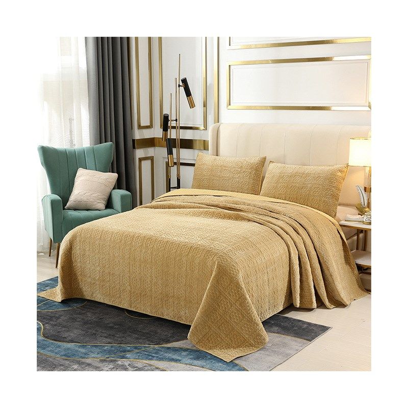姜黄色小花绒毯床上三件套简约清新素色提花家庭民宿印染被盖,床上用品,床品套件/四件套/多件套,淘宝优惠券,粉丝福利购,淘宝优惠卷