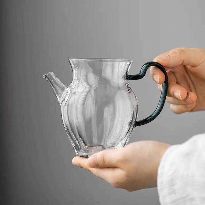 厂家高硼硅玻璃茶壶自带过滤孔泡茶壶莲花造型茶海手执壶公杯