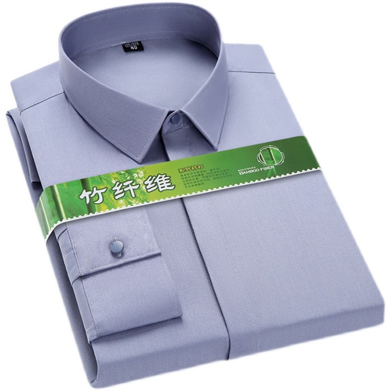 2025春季竹纤维衬衫男长袖商务休闲职业装粉红色男士暗门襟衬衣寸