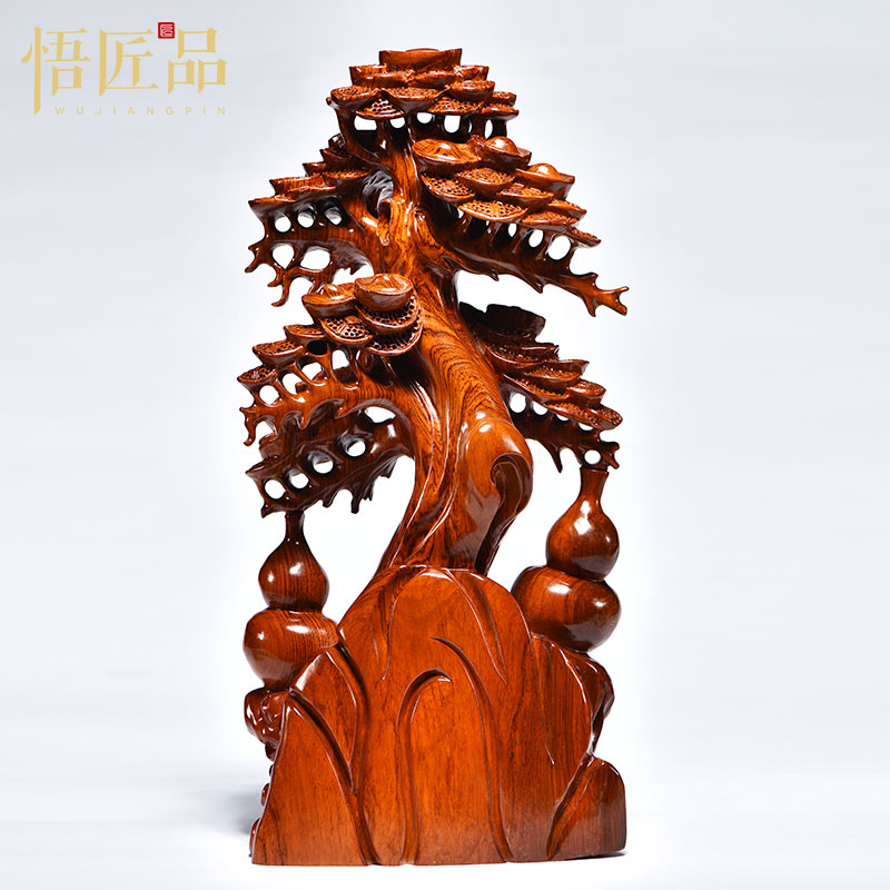 花梨木雕招财树摆件摇钱树实木店铺开业乔迁送礼客厅装饰红木摆设