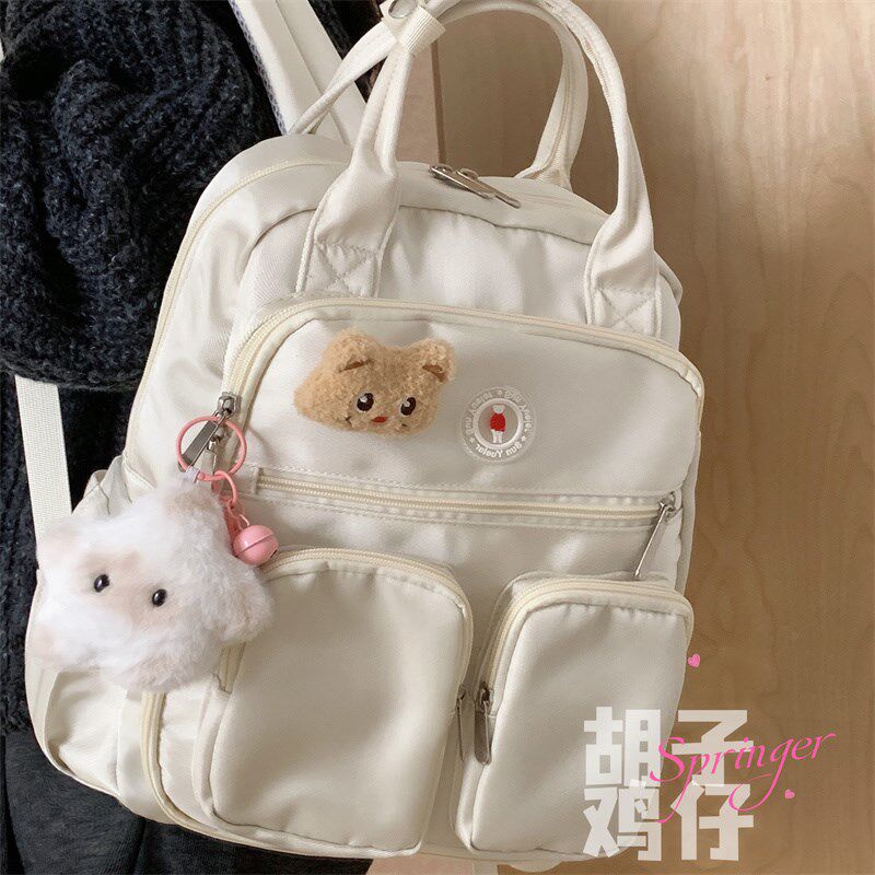 日系ins风网红少女手提双肩包女韩版校园多功能口袋W背包学生书包
