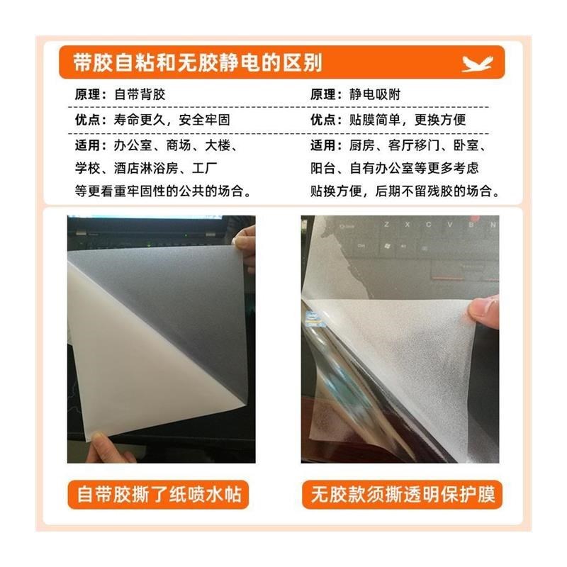 免胶静电磨砂玻璃贴纸窗户卫生间浴室办公室厕Q所门粘纸防走光贴