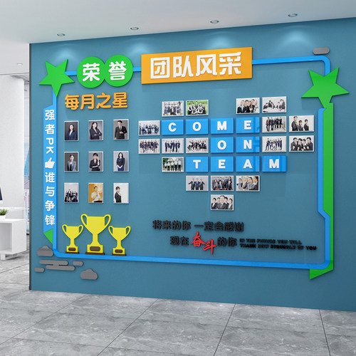 团队风采c员工展示照片墙面贴纸办公室装饰公司企业文化形象布置