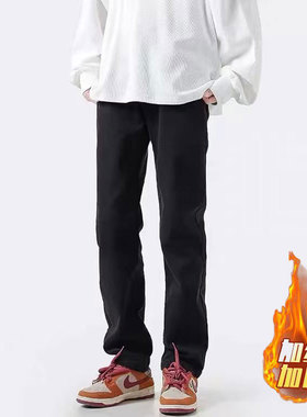 男款修身显瘦长裤冬美式vibe风裤子ins高街潮痞帅黑色直筒牛仔裤