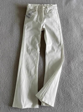 白色微喇牛仔裤男款春秋美式高街vibe裤子cleanfit弯刀直筒微喇裤