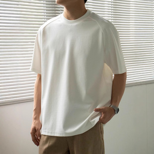 男装 男天丝T恤重磅245G夏季 上衣宽松拼接T恤轻熟 短袖 能盟插肩袖