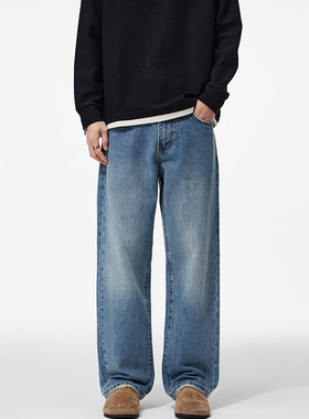 美式高街复古直筒牛仔裤男新款 Clanfit直筒休闲阔腿牛仔长裤子男