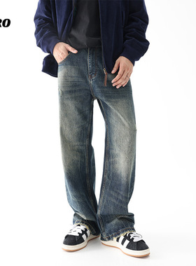 xxbro男装#美式复古潮牌街头复古宽松牛仔裤男做旧vibe风喇叭裤子