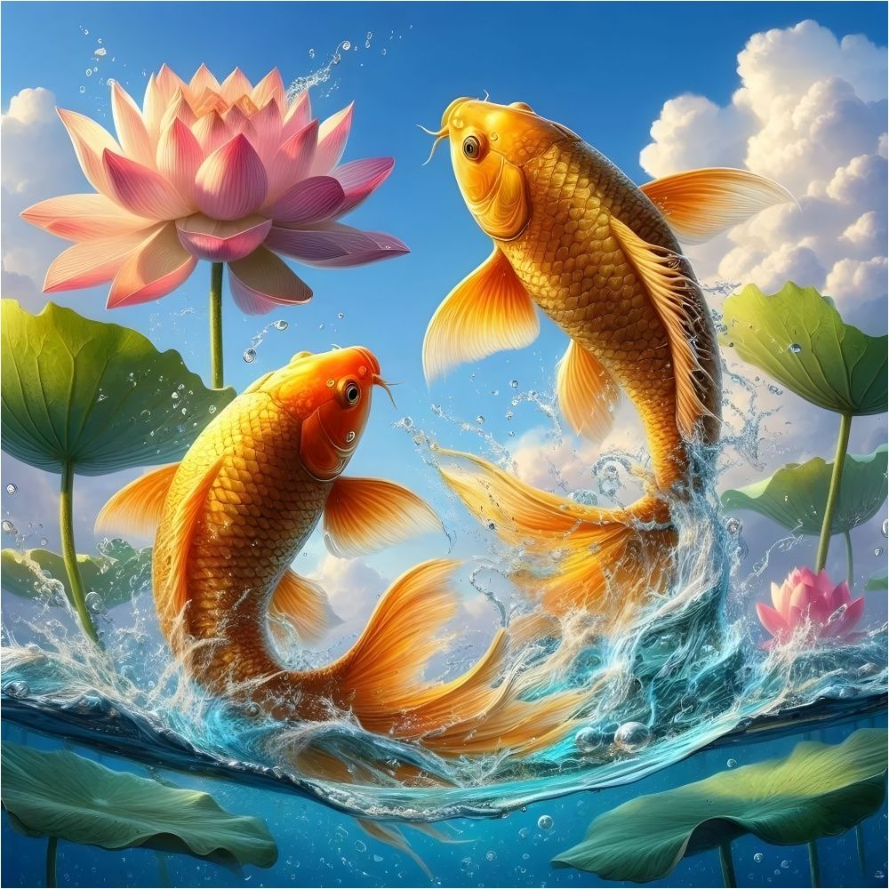 新款锦鲤荷花鱼跃龙门贴画