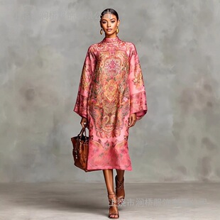 印花清新复古飘逸连衣裙 数码 欧美外贸年秋季 新款