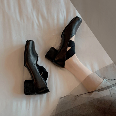 真皮玛丽珍单鞋秋冬季复古交叉带