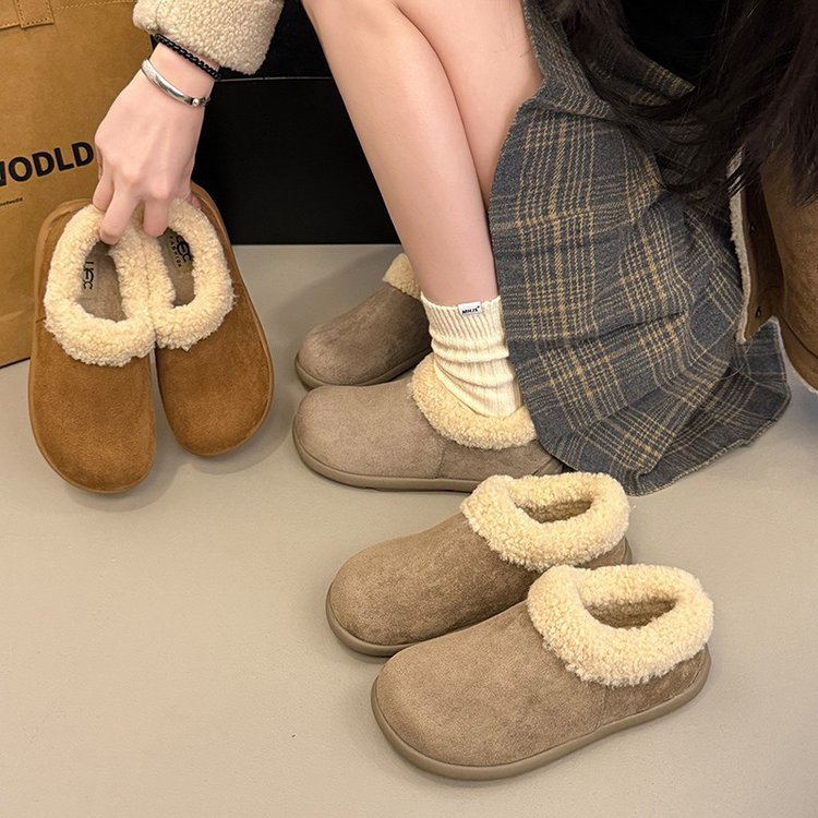 翻毛棉鞋女鞋平底加绒保暖厚棉