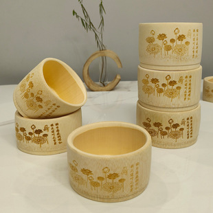 竹碗家用吃饭碗漆竹制荷花碗大号儿童碗防摔竹子竹筒蒸饭碗商用