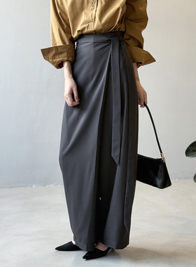 高腰绑带不规则西装裤女 秋季宽松时尚阔腿长裤休闲裤82630
