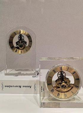 轻奢水晶坐钟时钟桌面摆件客厅玄关书柜电视柜样板间摆设家居软装