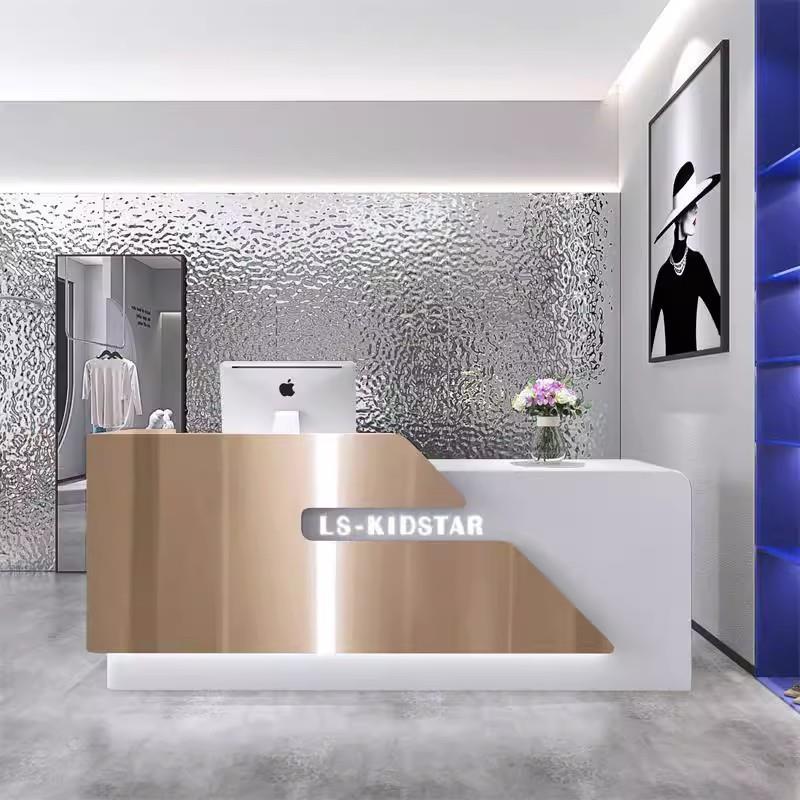理发店服装店收银台现代不锈钢公司前台美容院吧台高档会所接待台
