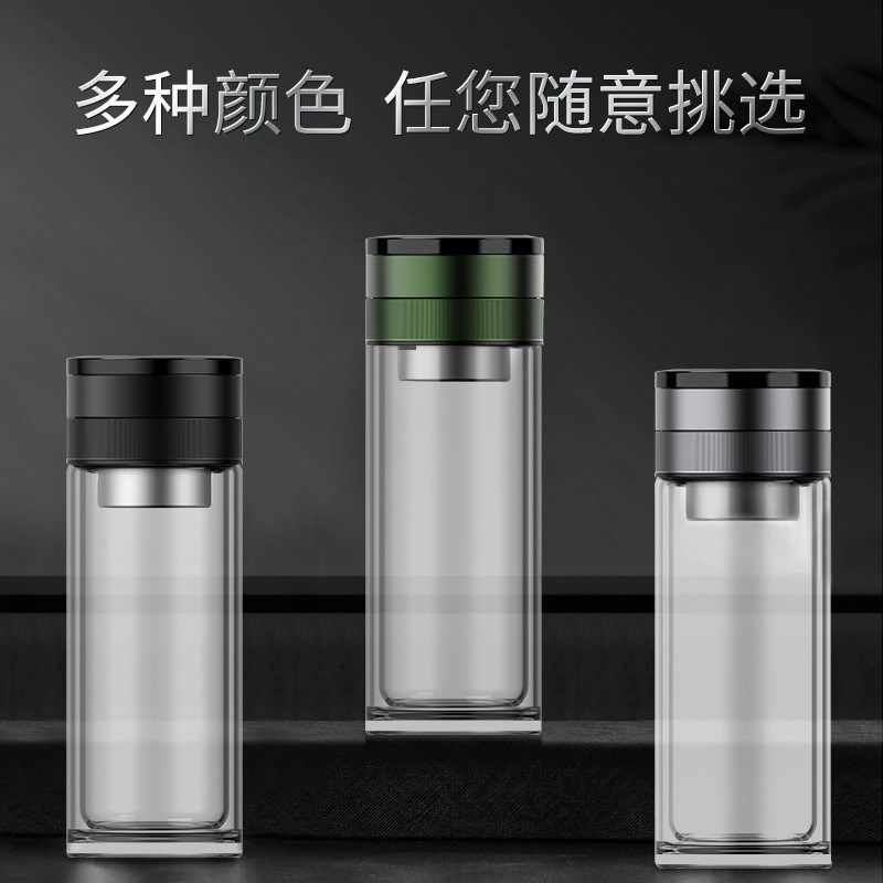 磁动力茶水分离杯男士高端茶杯个人P双层玻璃杯过滤杯