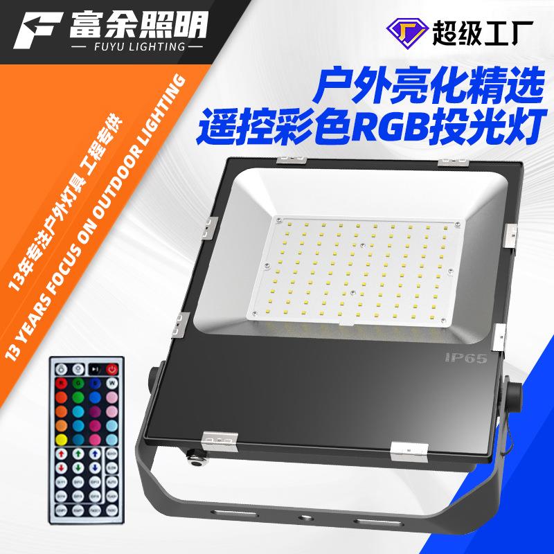 遥控彩色RGB投光灯户外新农村家用别墅庭院氛围七彩投光灯照树灯