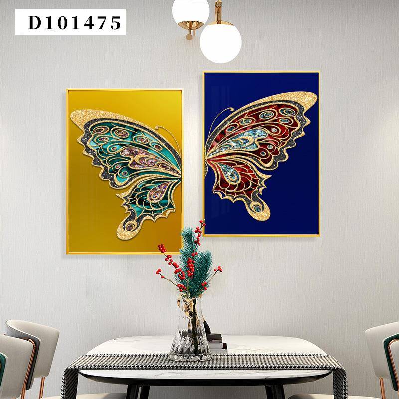 北欧轻奢现代客厅炫彩金色蝴蝶晶瓷画餐厅背景墙壁画两联装饰画图片