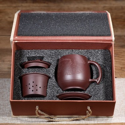 宜兴原矿紫砂茶壶茶具紫砂杯内胆四件套茶杯盖杯男士女士送礼套装