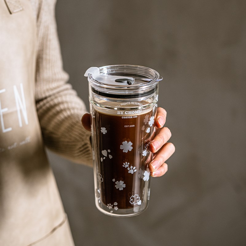 双层玻璃吸管杯大容量高硼硅耐高温水杯透明家用冰美式咖啡奶茶杯