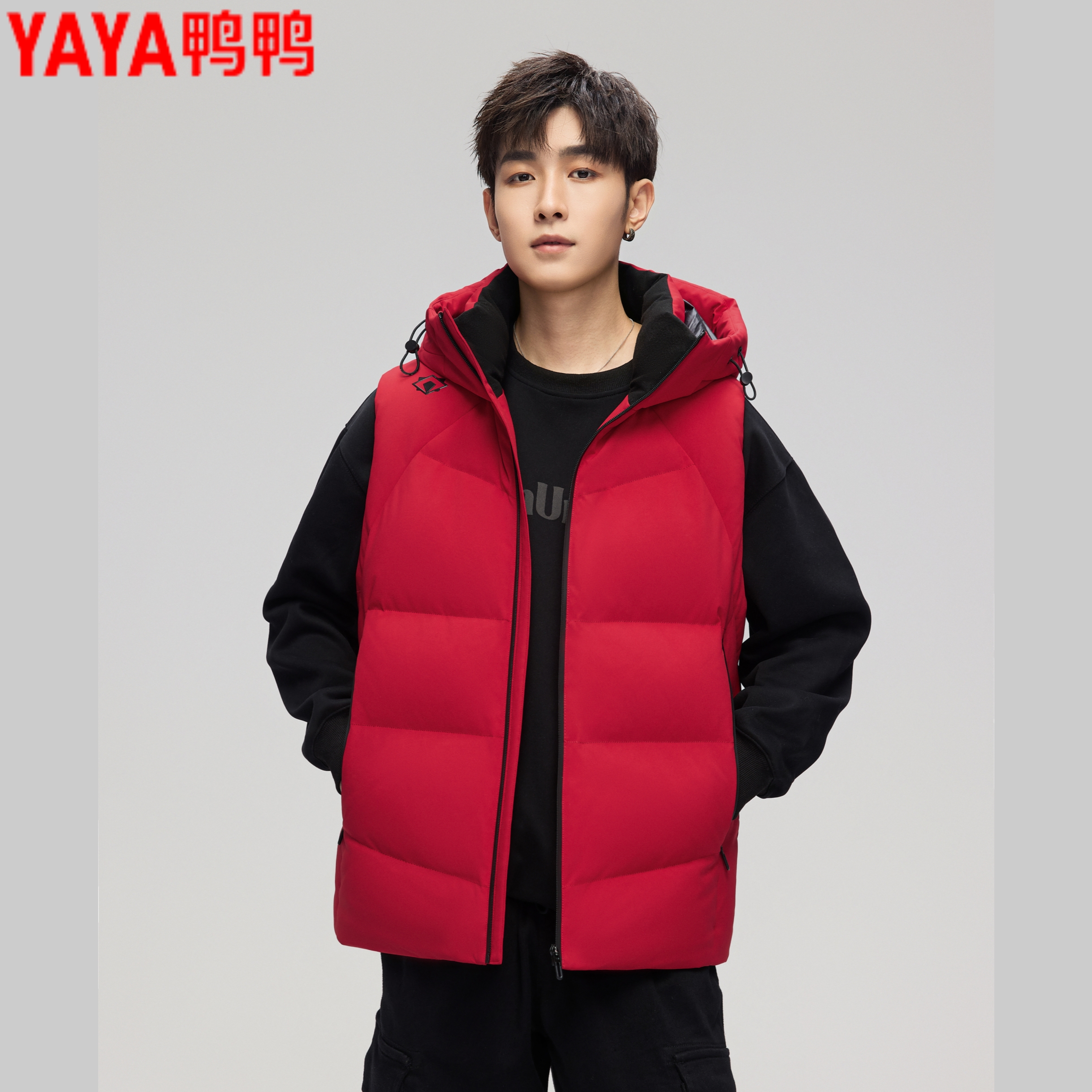 鸭鸭25秋冬男90鸭绒连帽马甲爸爸