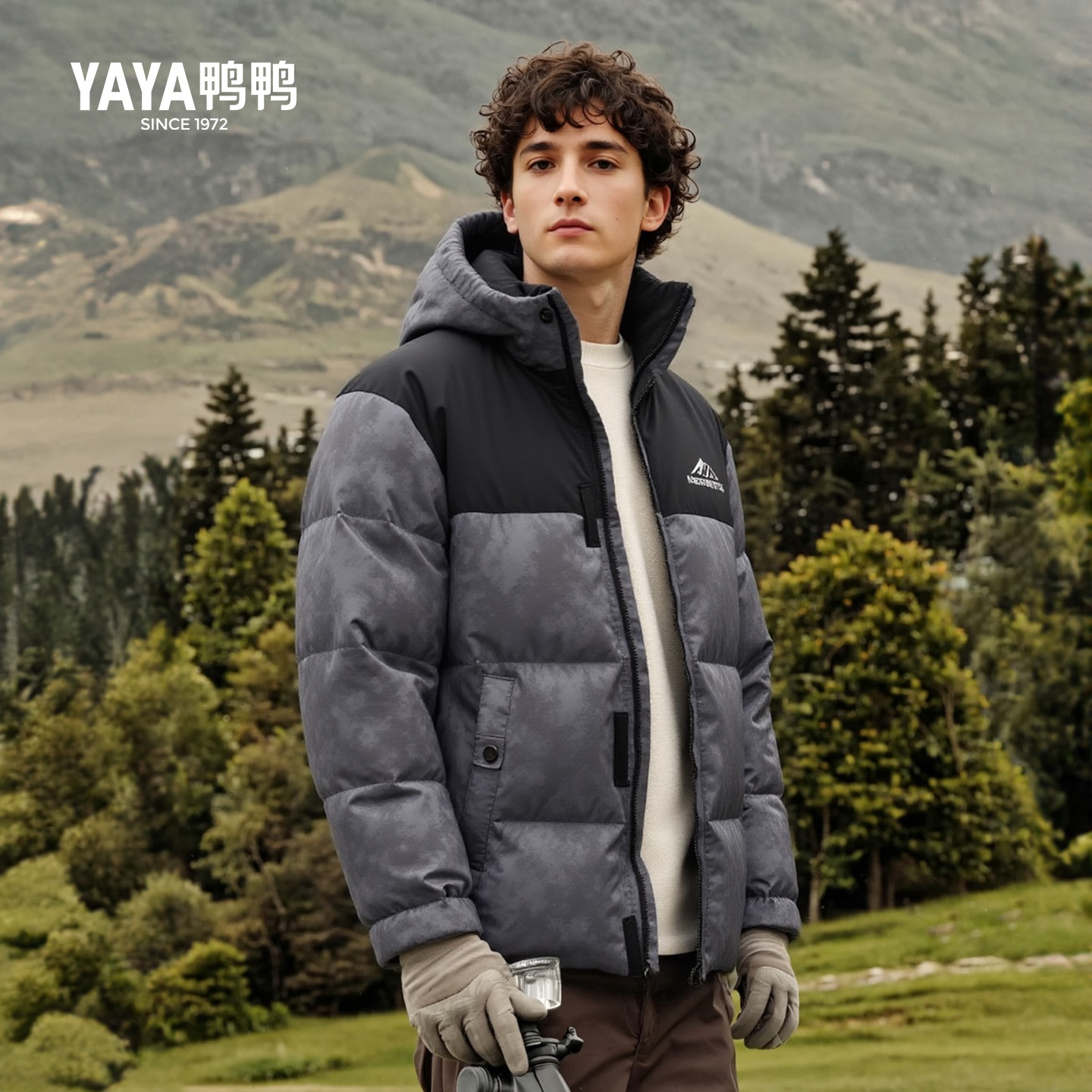 鸭鸭冬季新款拼接防寒鸭绒外套