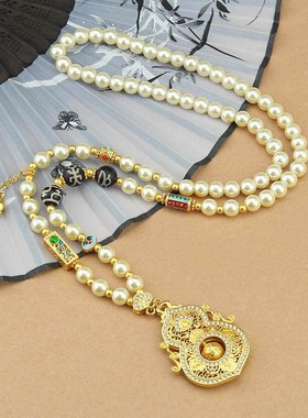 古法新中式点钻福l葫芦仿珍珠项链可转动吊坠精致国风长款毛衣