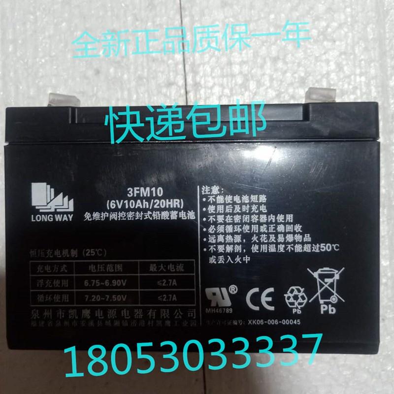 儿童电动汽车电瓶龙威牌 6v10ah 蓄电池包邮 LONG WAY 3FM10 正品