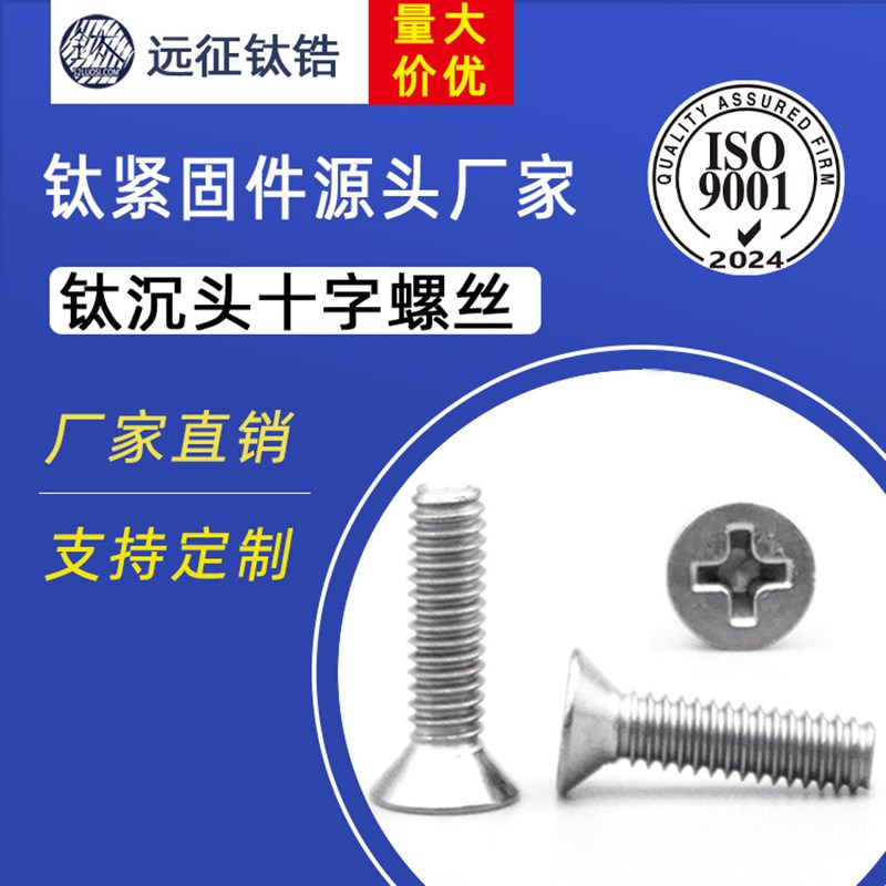 远征厂家直销M2X4-20钛GB819沉头十字槽 DIN965钛平头螺钉 机牙