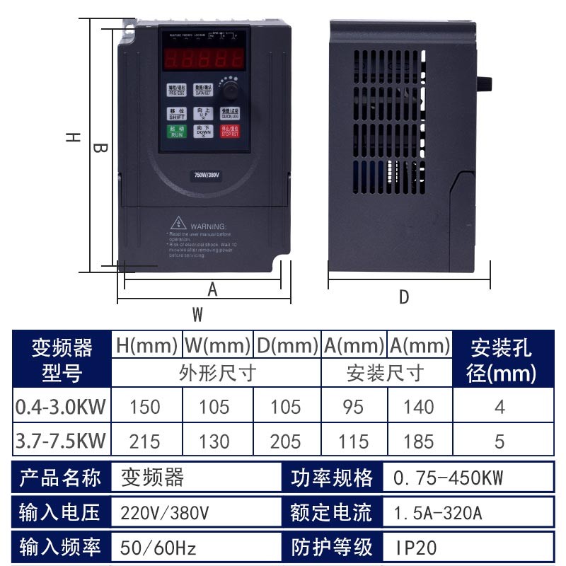 电机变频器三相380v水泵变频柜220v1.5-2.2-4-5.5-7.5-11-15-22kw