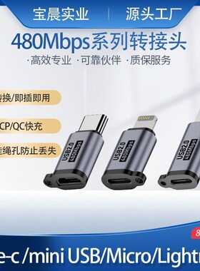 Type-C转micro USB/T型口充电线转接头lighting转USB-C口数据传输